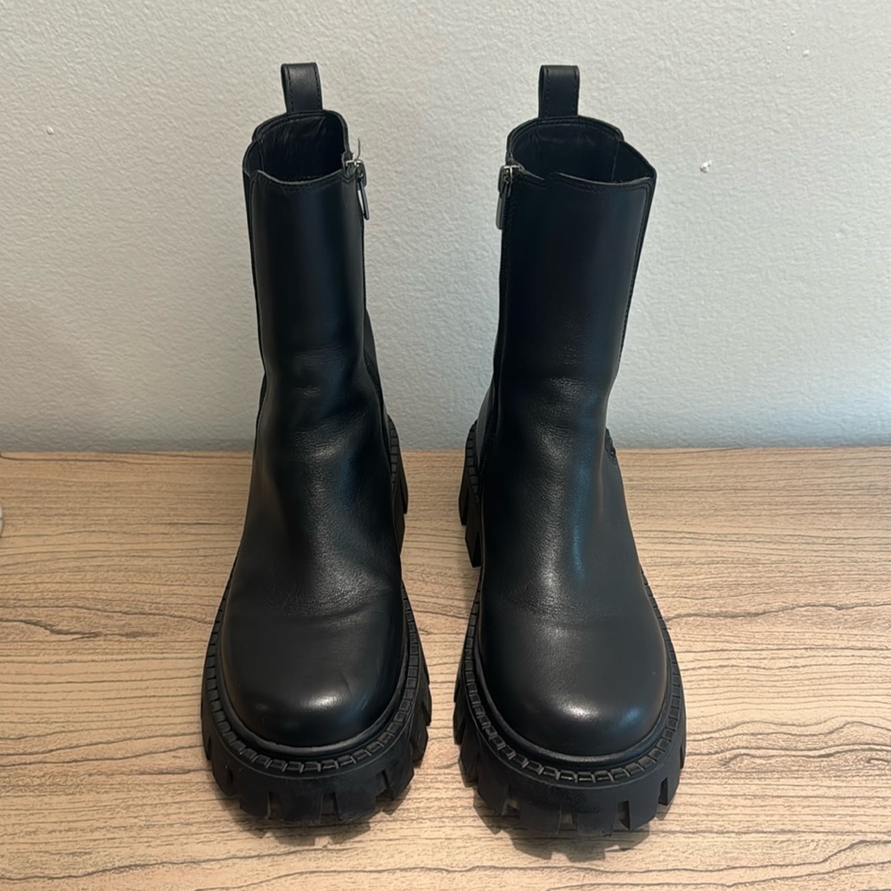 Leather Lug Sole Steve Madden Charges Black Boots